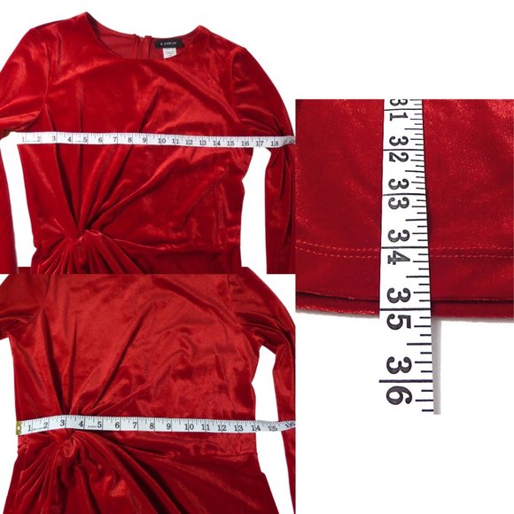 B. Darlin | Long Sleeve Crew Neck Bodycon Red Velvet Dress (NWT) - Picture 6 of 7